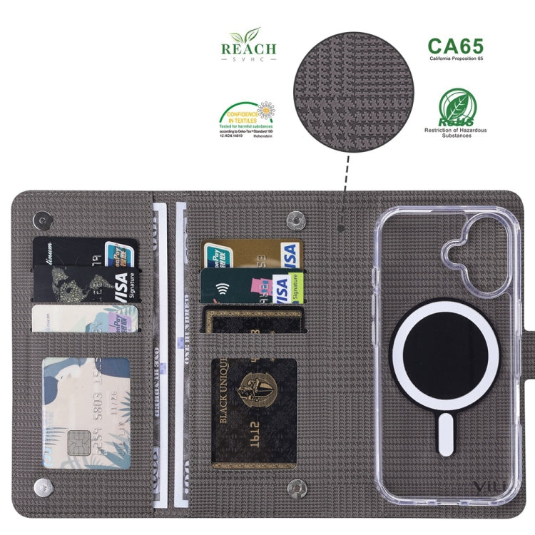 For iPhone 16 ViLi GHA-C Series RFID MagSafe Magnetic Flip Leather Phone Case(Grey) - iPhone 16 Cases by ViLi | Online Shopping South Africa | PMC TechLife | Buy Now Pay Later Mobicred