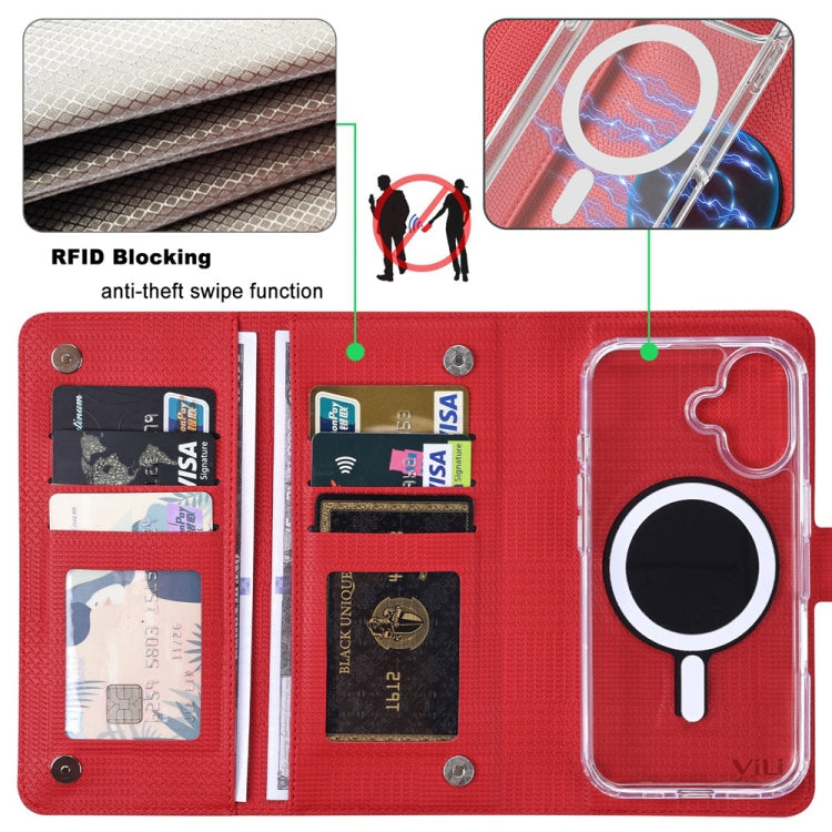 For iPhone 16 ViLi GHA-C Series RFID MagSafe Magnetic Flip Leather Phone Case(Red) - iPhone 16 Cases by ViLi | Online Shopping South Africa | PMC TechLife | Buy Now Pay Later Mobicred