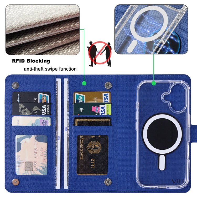 For iPhone 16 Plus ViLi GHA-C Series RFID MagSafe Magnetic Flip Leather Phone Case(Blue) - free shipping - PMC TechLife - Order now!