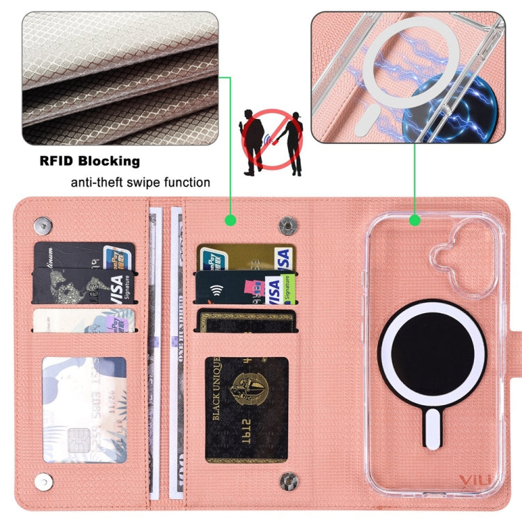 For iPhone 15 ViLi GHA-C Series RFID MagSafe Magnetic Flip Leather Phone Case(Pink) - iPhone 15 Cases by ViLi | Online Shopping South Africa | PMC Jewellery | Buy Now Pay Later Mobicred