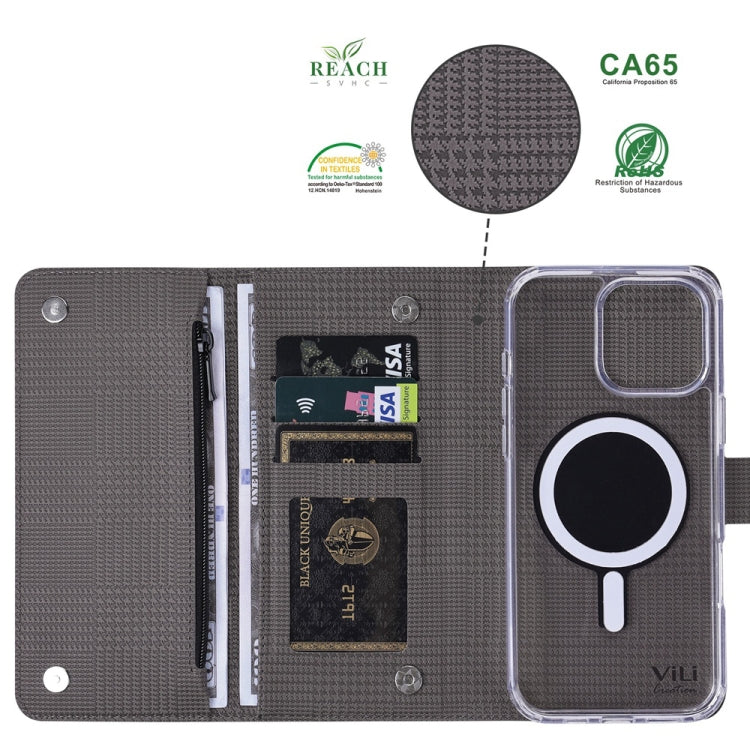 For iPhone 16 ViLi GHB-C Series RFID MagSafe Magnetic Flip Leather Phone Case(Grey) - iPhone 16 Cases by ViLi | Online Shopping South Africa | PMC TechLife | Buy Now Pay Later Mobicred