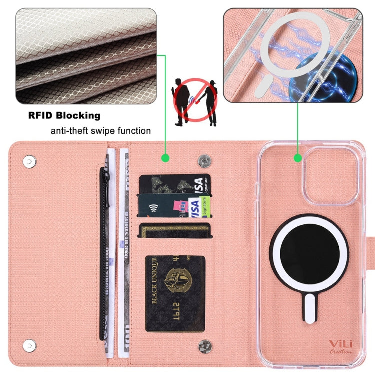 For iPhone 16 Pro ViLi GHB-C Series RFID MagSafe Magnetic Flip Leather Phone Case(Pink) - iPhone 16 Pro Cases by ViLi | Online Shopping South Africa | PMC Jewellery | Buy Now Pay Later Mobicred