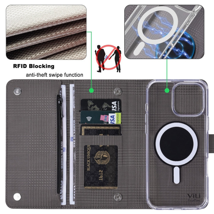 For iPhone 16 Pro Max ViLi GHB-C Series RFID MagSafe Magnetic Flip Leather Phone Case(Grey) - iPhone 16 Pro Max Cases by ViLi | Online Shopping South Africa | PMC TechLife | Buy Now Pay Later Mobicred