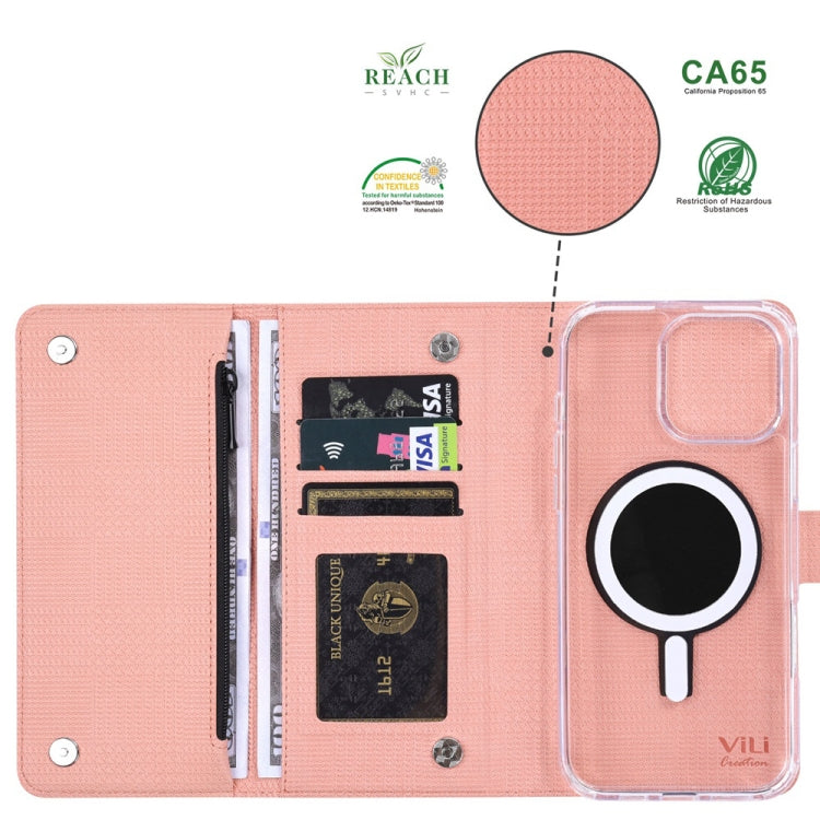 For iPhone 15 ViLi GHB-C Series RFID MagSafe Magnetic Flip Leather Phone Case(Pink) - iPhone 15 Cases by ViLi | Online Shopping South Africa | PMC Jewellery | Buy Now Pay Later Mobicred