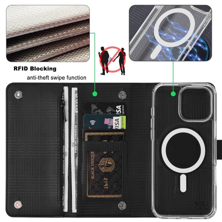 For iPhone 14 Pro Max ViLi GHB-C Series RFID MagSafe Magnetic Flip Leather Phone Case(Black) - iPhone 14 Pro Max Cases by ViLi | Online Shopping South Africa | PMC Jewellery | Buy Now Pay Later Mobicred