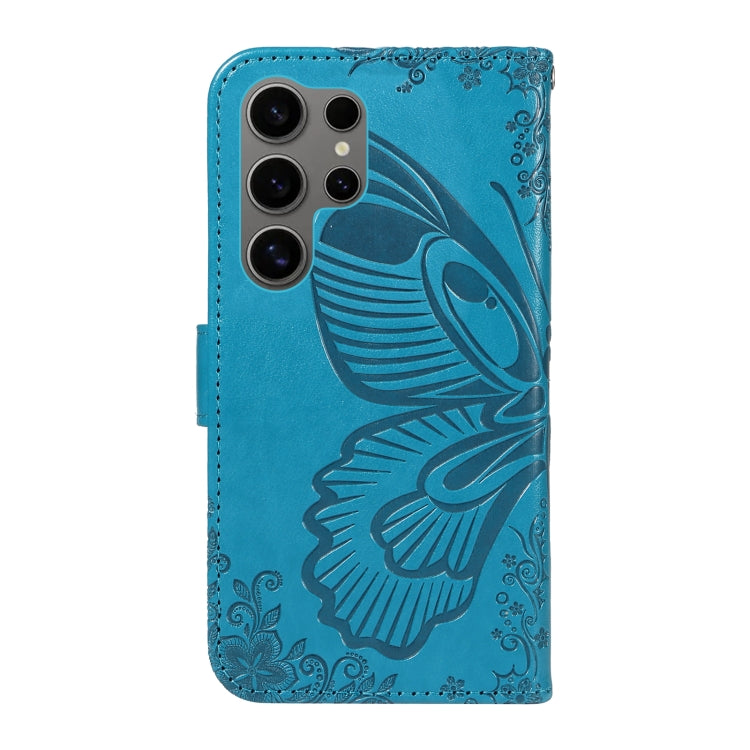 For Samsung Galaxy S25 Ultra 5G Swallowtail Butterfly Embossed Leather Phone Case(Blue) - Galaxy S25 Ultra 5G Cases by PMC Jewellery | Online Shopping South Africa | PMC Jewellery | Buy Now Pay Later Mobicred