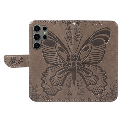 For Samsung Galaxy S25 Ultra 5G Swallowtail Butterfly Embossed Leather Phone Case(Grey) - Galaxy S25 Ultra 5G Cases by PMC Jewellery | Online Shopping South Africa | PMC Jewellery | Buy Now Pay Later Mobicred