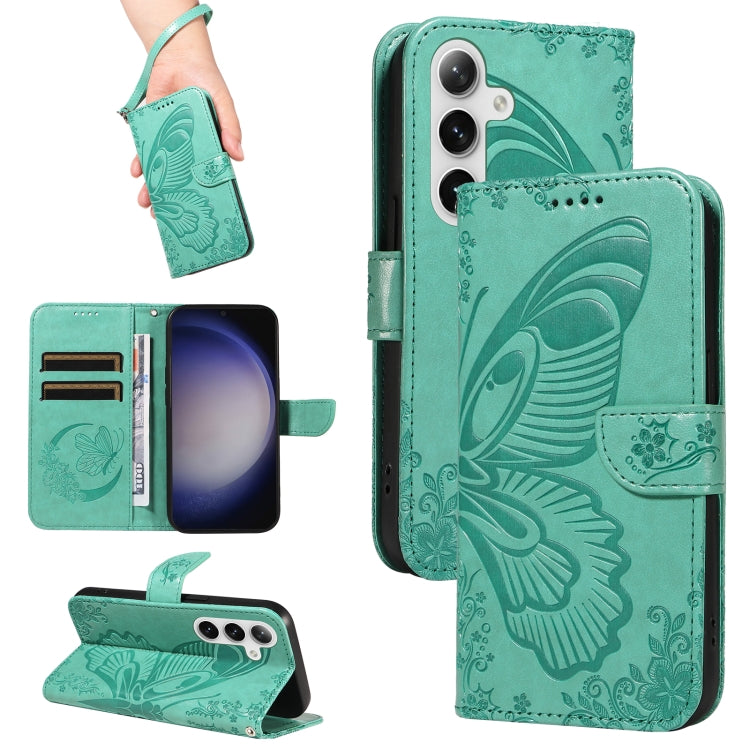 For Samsung Galaxy S25 / S24 5G Swallowtail Butterfly Embossed Leather Phone Case(Green) - Galaxy S25 5G Cases by PMC Jewellery | Online Shopping South Africa | PMC Jewellery | Buy Now Pay Later Mobicred