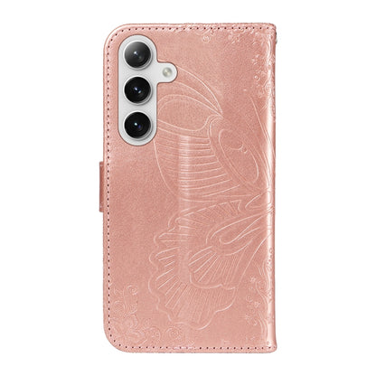 For Samsung Galaxy S25 / S24 5G Swallowtail Butterfly Embossed Leather Phone Case(Rose Gold) - Galaxy S25 5G Cases by PMC Jewellery | Online Shopping South Africa | PMC Jewellery | Buy Now Pay Later Mobicred