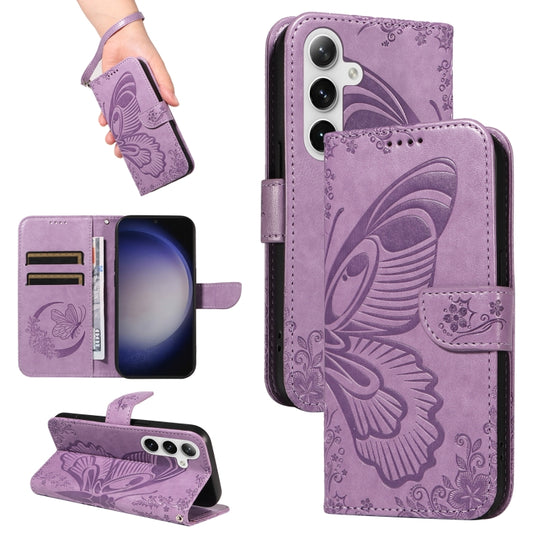 For Samsung Galaxy S25+ / S24+ 5G Swallowtail Butterfly Embossed Leather Phone Case(Purple) - Galaxy S25+ 5G Cases by PMC Jewellery | Online Shopping South Africa | PMC Jewellery | Buy Now Pay Later Mobicred