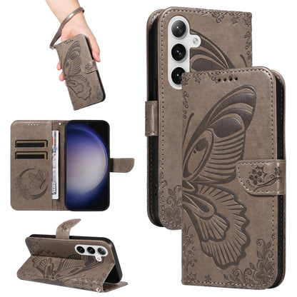 For Samsung Galaxy S25+ / S24+ 5G Swallowtail Butterfly Embossed Leather Phone Case(Grey) - Galaxy S25+ 5G Cases by PMC Jewellery | Online Shopping South Africa | PMC Jewellery | Buy Now Pay Later Mobicred