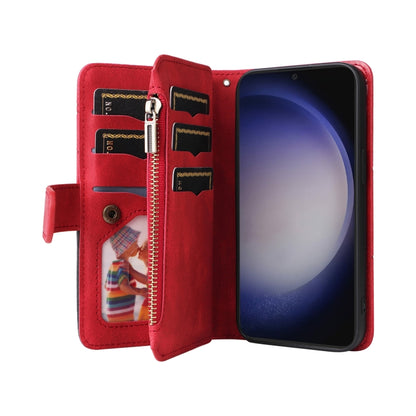 For Samsung Galaxy S25 / S24 5G Dual-color 9 Card Slots Zipper Wallet Leather Phone Case(Red) - Galaxy S25 5G Cases by PMC Jewellery | Online Shopping South Africa | PMC Jewellery | Buy Now Pay Later Mobicred