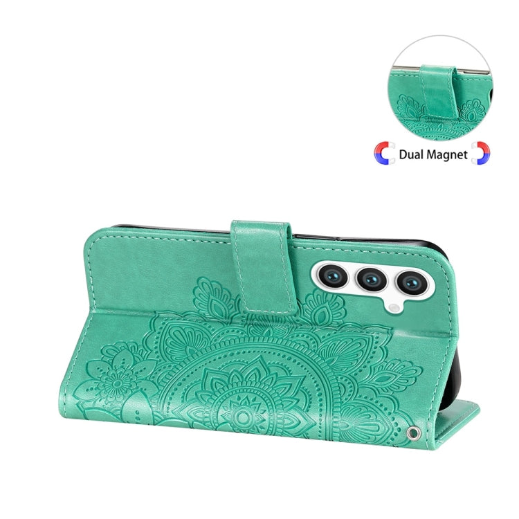 For Samsung Galaxy S25 5G Seven-petal Flowers Embossing Leather Phone Case(Green) - Galaxy S25 5G Cases by PMC Jewellery | Online Shopping South Africa | PMC Jewellery | Buy Now Pay Later Mobicred