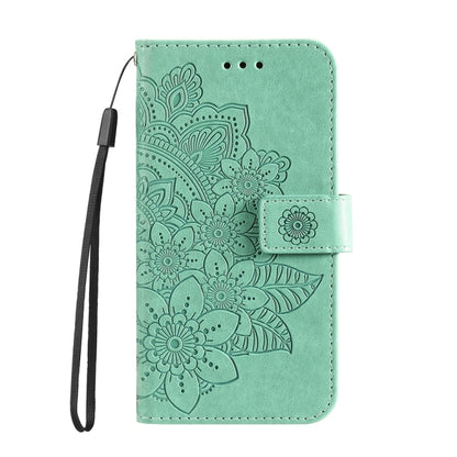 For Samsung Galaxy S25+ 5G Seven-petal Flowers Embossing Leather Phone Case(Green) - Galaxy S25+ 5G Cases by PMC Jewellery | Online Shopping South Africa | PMC Jewellery | Buy Now Pay Later Mobicred