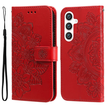 For Samsung Galaxy S25+ 5G Seven-petal Flowers Embossing Leather Phone Case(Red) - Galaxy S25+ 5G Cases by PMC Jewellery | Online Shopping South Africa | PMC Jewellery | Buy Now Pay Later Mobicred