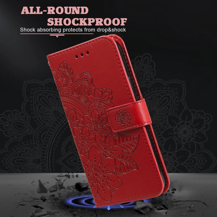 For Samsung Galaxy S25+ 5G Seven-petal Flowers Embossing Leather Phone Case(Red) - Galaxy S25+ 5G Cases by PMC Jewellery | Online Shopping South Africa | PMC Jewellery | Buy Now Pay Later Mobicred