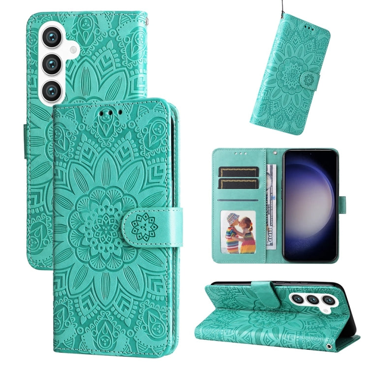 For Samsung Galaxy S25+ 5G Embossed Sunflower Leather Phone Case(Green) - Galaxy S25+ 5G Cases by PMC Jewellery | Online Shopping South Africa | PMC Jewellery | Buy Now Pay Later Mobicred