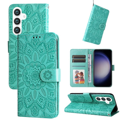 For Samsung Galaxy S25+ 5G Embossed Sunflower Leather Phone Case(Green) - Galaxy S25+ 5G Cases by PMC Jewellery | Online Shopping South Africa | PMC Jewellery | Buy Now Pay Later Mobicred