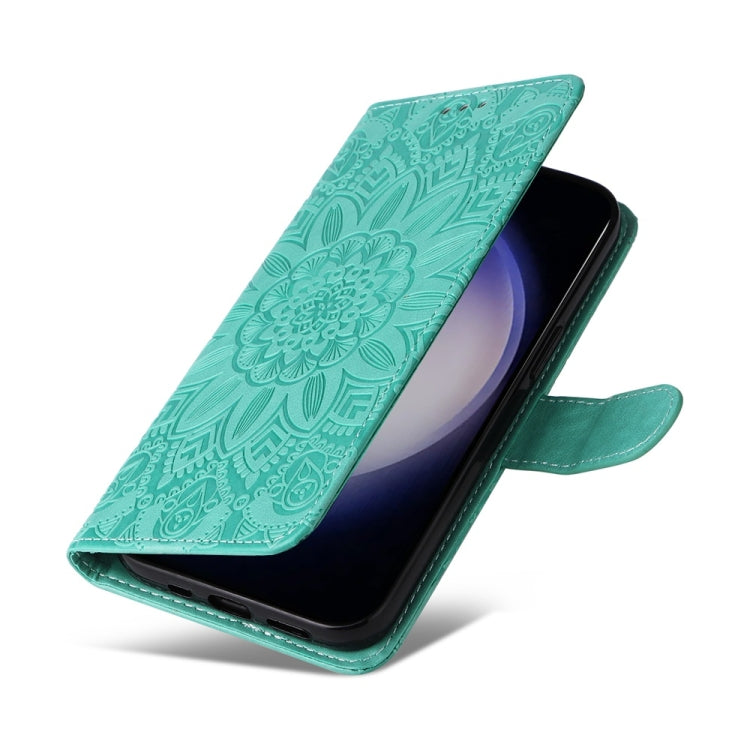 For Samsung Galaxy S25+ 5G Embossed Sunflower Leather Phone Case(Green) - Galaxy S25+ 5G Cases by PMC Jewellery | Online Shopping South Africa | PMC Jewellery | Buy Now Pay Later Mobicred