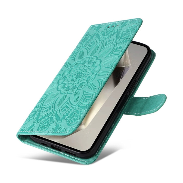 For Samsung Galaxy S25 Ultra 5G Embossed Sunflower Leather Phone Case(Green) - Galaxy S25 Ultra 5G Cases by PMC Jewellery | Online Shopping South Africa | PMC Jewellery | Buy Now Pay Later Mobicred