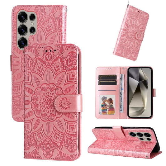 For Samsung Galaxy S25 Ultra 5G Embossed Sunflower Leather Phone Case(Rose Gold) - Galaxy S25 Ultra 5G Cases by PMC Jewellery | Online Shopping South Africa | PMC Jewellery | Buy Now Pay Later Mobicred