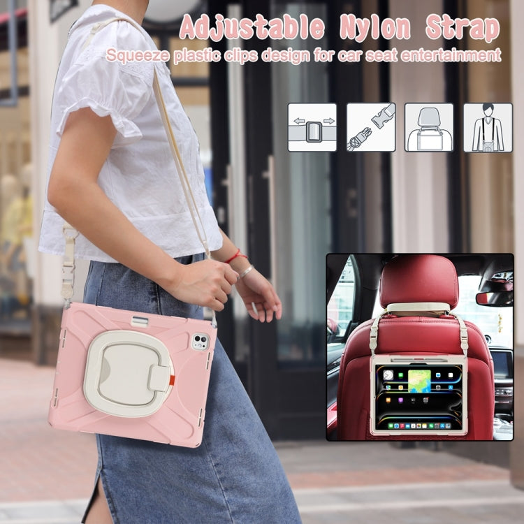 For iPad Pro 13 2024 Silicone Hybrid PC Tablet Case with Holder & Shoulder Strap(Cherry Blossom Pink) - free shipping - PMC Jewellery - Order now!