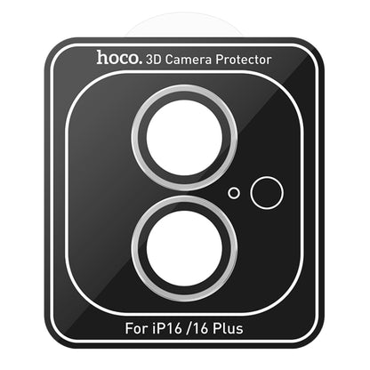 For iPhone 16 / 16 Plus hoco V12 Plus 3D Eagle Eye Metal Lens Protective Film(Black) - iPhone 16 Tempered Glass by hoco | Online Shopping South Africa | PMC Jewellery | Buy Now Pay Later Mobicred