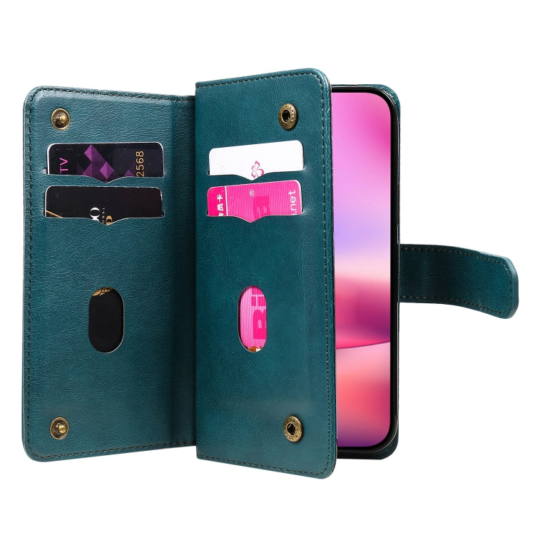 For iPhone 16 Multi-Function Wallet 10 Card Slots Leather Phone Case(Dark Green) - iPhone 16 Cases by PMC TechLife | Online Shopping South Africa | PMC TechLife | Buy Now Pay Later Mobicred