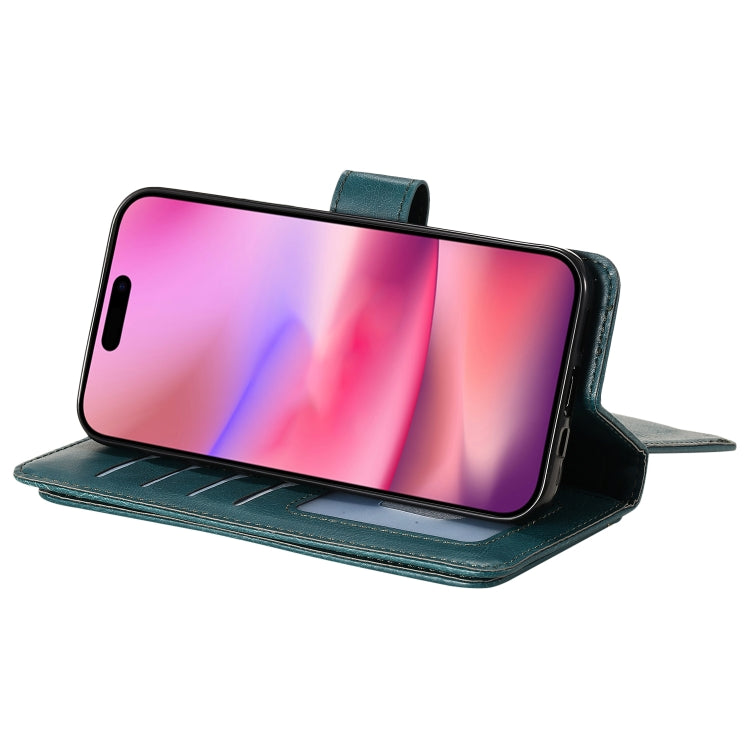 For iPhone 16 Multi-Function Wallet 10 Card Slots Leather Phone Case(Dark Green) - iPhone 16 Cases by PMC TechLife | Online Shopping South Africa | PMC TechLife | Buy Now Pay Later Mobicred