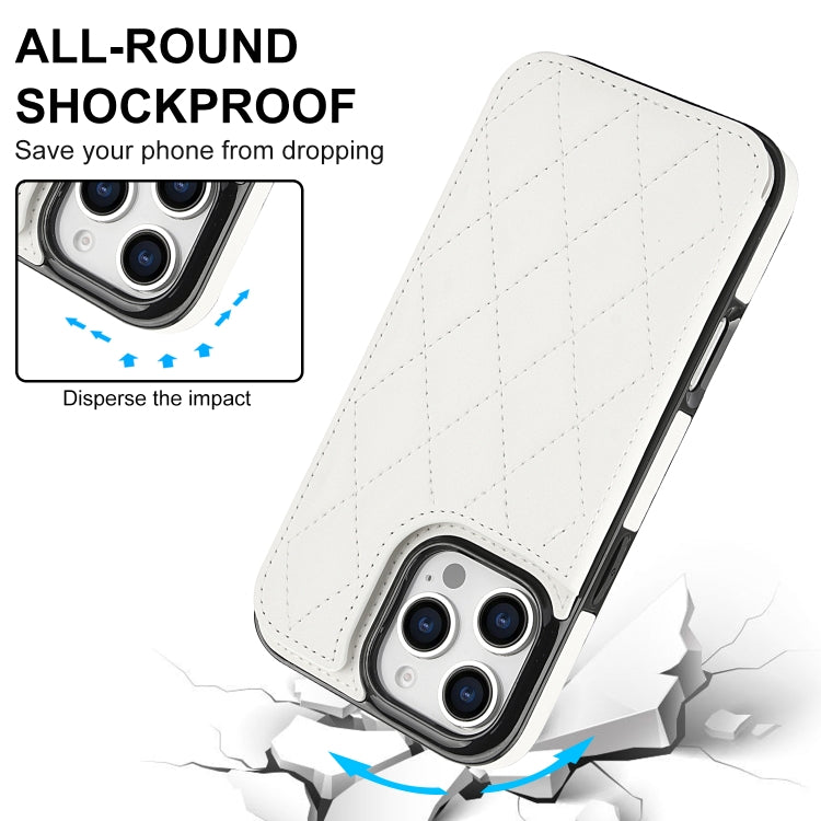 For iPhone 16 Pro Max Double Buckle Rhombic PU Leather Phone Case(White) - iPhone 16 Pro Max Cases by PMC TechLife | Online Shopping South Africa | PMC TechLife | Buy Now Pay Later Mobicred