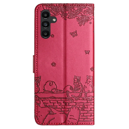 For Samsung Galaxy S25+ 5G Cat Embossing Pattern Leather Phone Case with Lanyard(Red) - Galaxy S25+ 5G Cases by PMC Jewellery | Online Shopping South Africa | PMC Jewellery | Buy Now Pay Later Mobicred