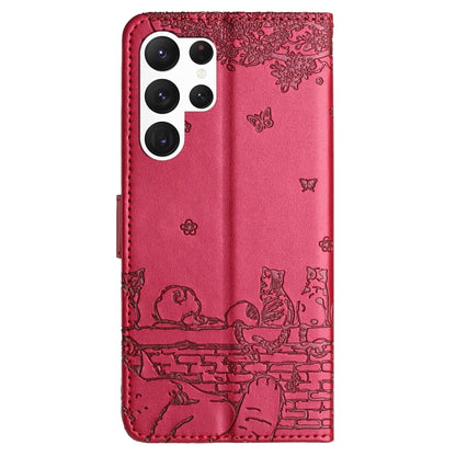 For Samsung Galaxy S25 Ultra 5G Cat Embossing Pattern Leather Phone Case with Lanyard(Red) - Galaxy S25 Ultra 5G Cases by PMC Jewellery | Online Shopping South Africa | PMC Jewellery | Buy Now Pay Later Mobicred