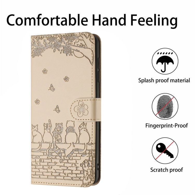 For Samsung Galaxy S25 Ultra 5G Cat Embossing Pattern Leather Phone Case with Lanyard(Beige) - Galaxy S25 Ultra 5G Cases by PMC Jewellery | Online Shopping South Africa | PMC Jewellery | Buy Now Pay Later Mobicred