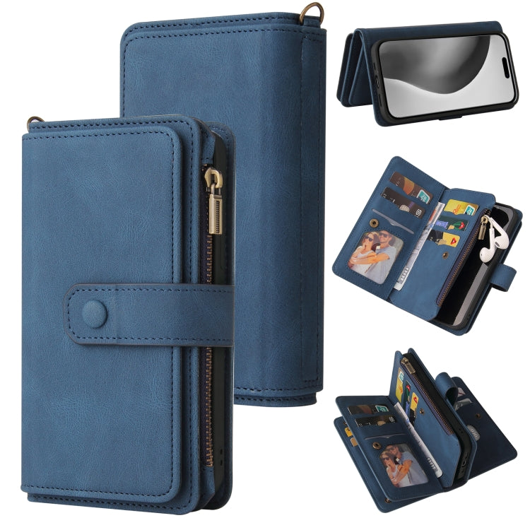 For iPhone 16 Pro Max Skin Feel Multi Card Slots Zipper Wallet Leather Phone Case(Blue) - iPhone 16 Pro Max Cases by PMC TechLife | Online Shopping South Africa | PMC TechLife | Buy Now Pay Later Mobicred