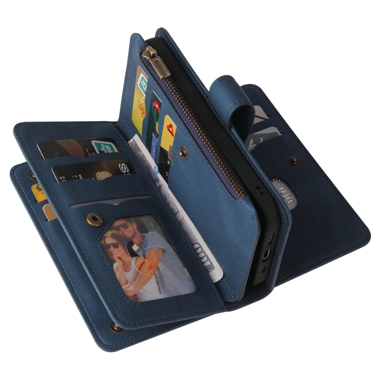 For iPhone 16 Pro Max Skin Feel Multi Card Slots Zipper Wallet Leather Phone Case(Blue) - iPhone 16 Pro Max Cases by PMC TechLife | Online Shopping South Africa | PMC TechLife | Buy Now Pay Later Mobicred