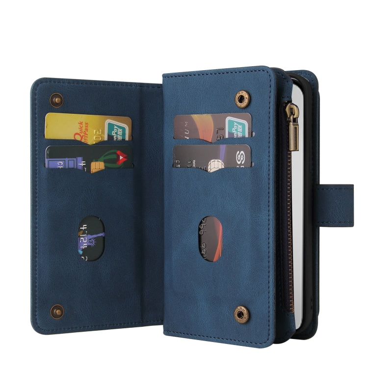For iPhone 16 Pro Max Skin Feel Multi Card Slots Zipper Wallet Leather Phone Case(Blue) - iPhone 16 Pro Max Cases by PMC TechLife | Online Shopping South Africa | PMC TechLife | Buy Now Pay Later Mobicred