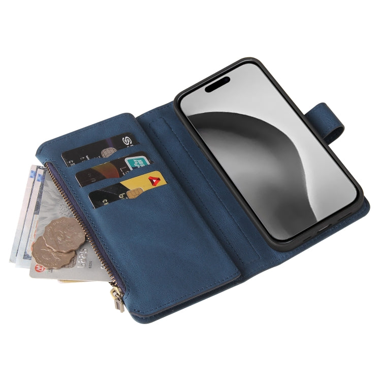 For iPhone 16 Pro Max Skin Feel Multi Card Slots Zipper Wallet Leather Phone Case(Blue) - iPhone 16 Pro Max Cases by PMC TechLife | Online Shopping South Africa | PMC TechLife | Buy Now Pay Later Mobicred
