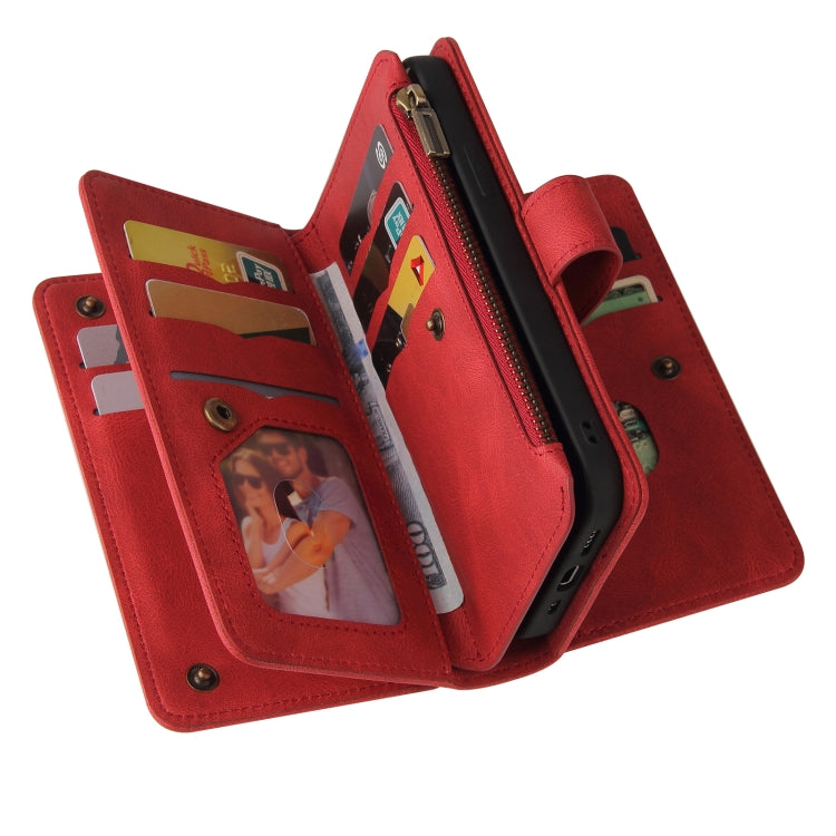 For iPhone 16 Pro Skin Feel Multi Card Slots Zipper Wallet Leather Phone Case(Red) - iPhone 16 Pro Cases by PMC TechLife | Online Shopping South Africa | PMC TechLife | Buy Now Pay Later Mobicred