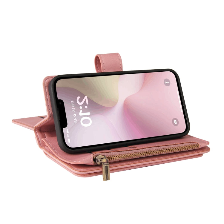 For iPhone 16e Skin Feel Multi Card Slots Zipper Wallet Leather Phone Case(Pink) - iPhone 16e Cases by PMC TechLife | Online Shopping South Africa | PMC TechLife | Buy Now Pay Later Mobicred