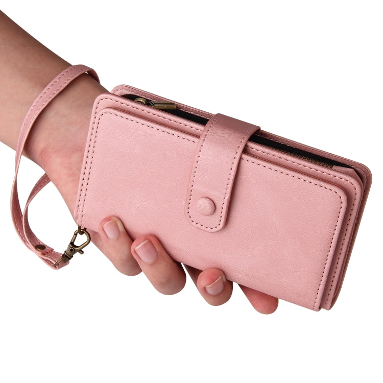 For iPhone 16e Skin Feel Multi Card Slots Zipper Wallet Leather Phone Case(Pink) - iPhone 16e Cases by PMC TechLife | Online Shopping South Africa | PMC TechLife | Buy Now Pay Later Mobicred
