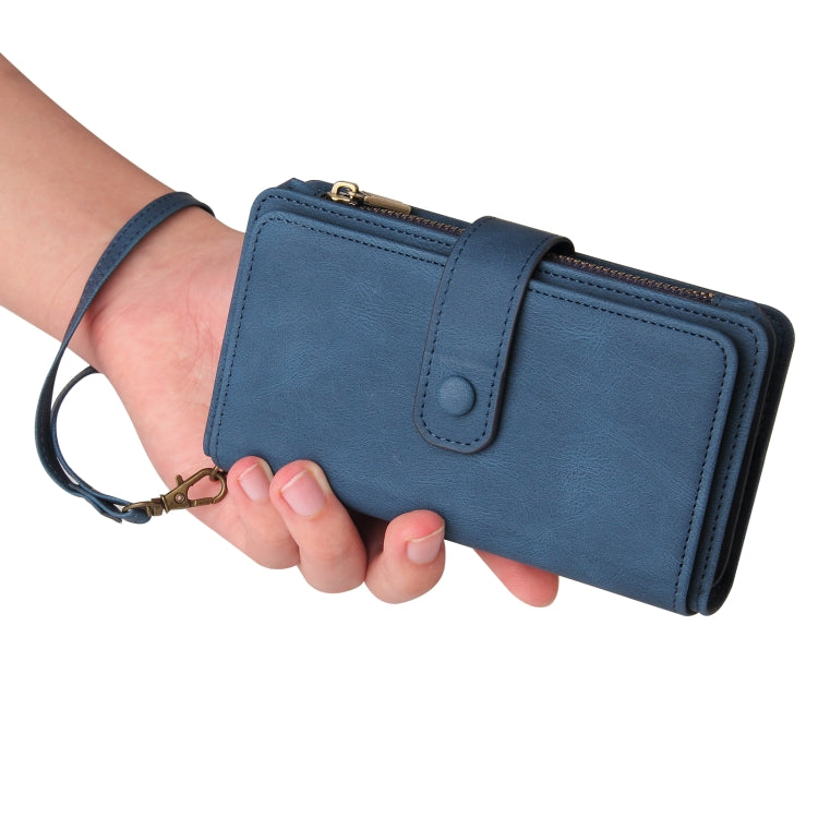 For iPhone 16e Skin Feel Multi Card Slots Zipper Wallet Leather Phone Case(Blue) - iPhone 16e Cases by PMC TechLife | Online Shopping South Africa | PMC TechLife | Buy Now Pay Later Mobicred