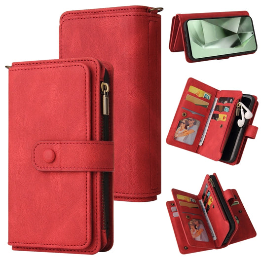 For Samsung Galaxy S24 FE 5G Skin Feel Multi Card Slots Zipper Wallet Leather Phone Case(Red) - Galaxy S24 FE 5G Cases by PMC Jewellery | Online Shopping South Africa | PMC Jewellery | Buy Now Pay Later Mobicred