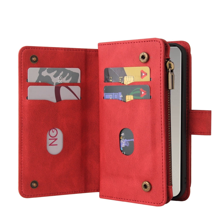 For Samsung Galaxy S25 Ultra 5G Skin Feel Multi Card Slots Zipper Wallet Leather Phone Case(Red) - Galaxy S25 Ultra 5G Cases by PMC Jewellery | Online Shopping South Africa | PMC Jewellery | Buy Now Pay Later Mobicred