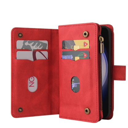 For Samsung Galaxy S25 / S24 5G Skin Feel Multi Card Slots Zipper Wallet Leather Phone Case(Red) - Galaxy S25 5G Cases by PMC Jewellery | Online Shopping South Africa | PMC Jewellery | Buy Now Pay Later Mobicred