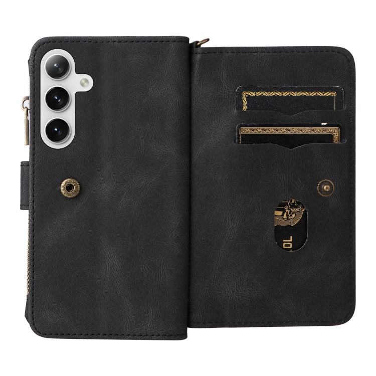 For Samsung Galaxy S25+ / S24+ 5G Skin Feel Multi Card Slots Zipper Wallet Leather Phone Case(Black) - Galaxy S25+ 5G Cases by PMC Jewellery | Online Shopping South Africa | PMC Jewellery | Buy Now Pay Later Mobicred