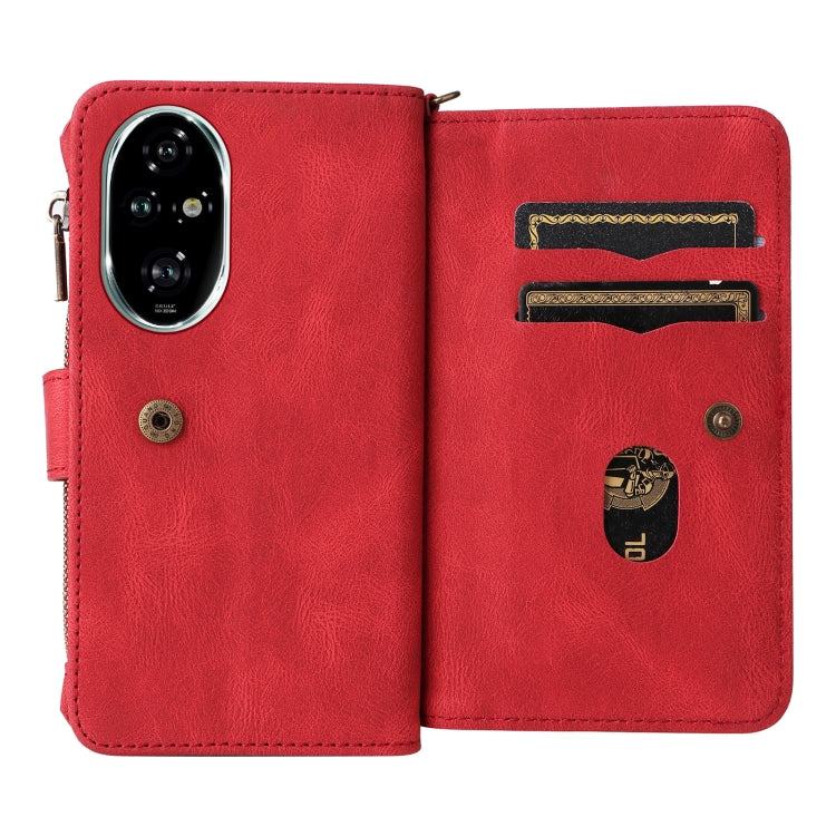 For Honor 200 Pro Skin Feel Multi Card Slots Zipper Wallet Leather Phone Case(Red) - Honor Cases by PMC TechLife | Online Shopping South Africa | PMC TechLife | Buy Now Pay Later Mobicred