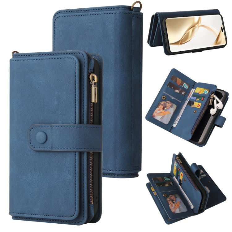 For Honor 200 Pro Skin Feel Multi Card Slots Zipper Wallet Leather Phone Case(Blue) - Honor Cases by PMC TechLife | Online Shopping South Africa | PMC TechLife | Buy Now Pay Later Mobicred