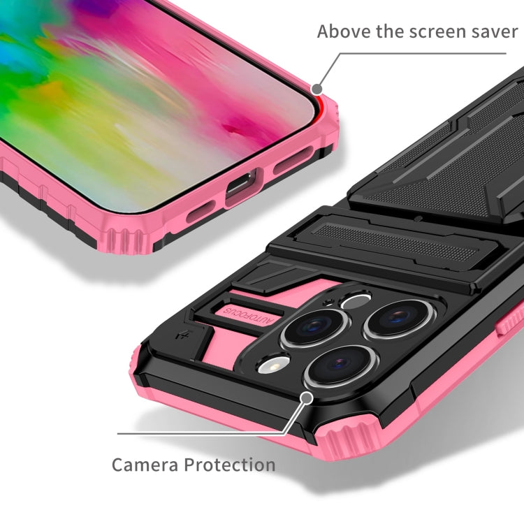 For iPhone 16 Pro Kickstand Armor Card Wallet Phone Case(Pink) - free shipping - PMC TechLife - Order now!