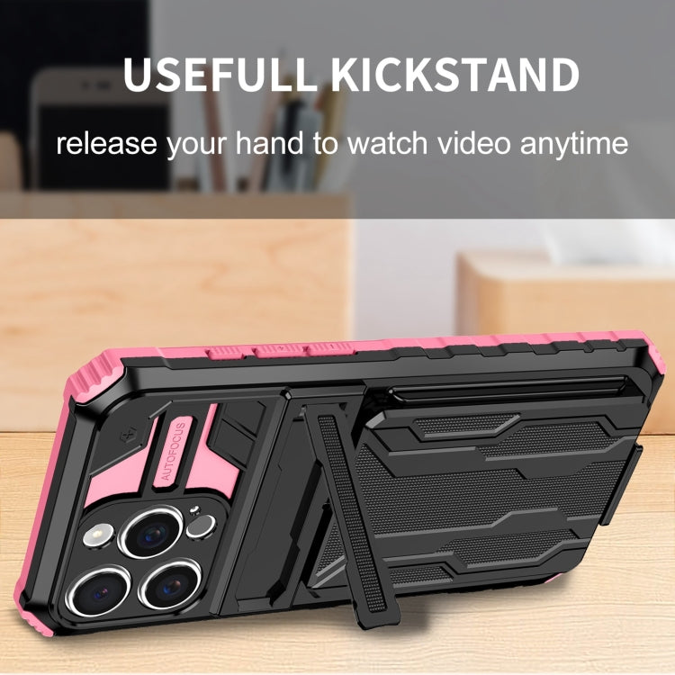 For iPhone 16 Pro Kickstand Armor Card Wallet Phone Case(Pink) - free shipping - PMC TechLife - Order now!
