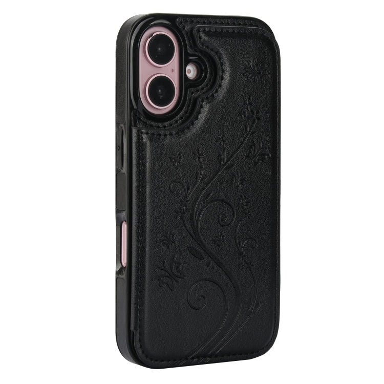 For iPhone 16 Plus Double Buckle Butterfly Embossing PU Phone Case(Black) - iPhone 16 Plus Cases by PMC TechLife | Online Shopping South Africa | PMC TechLife | Buy Now Pay Later Mobicred